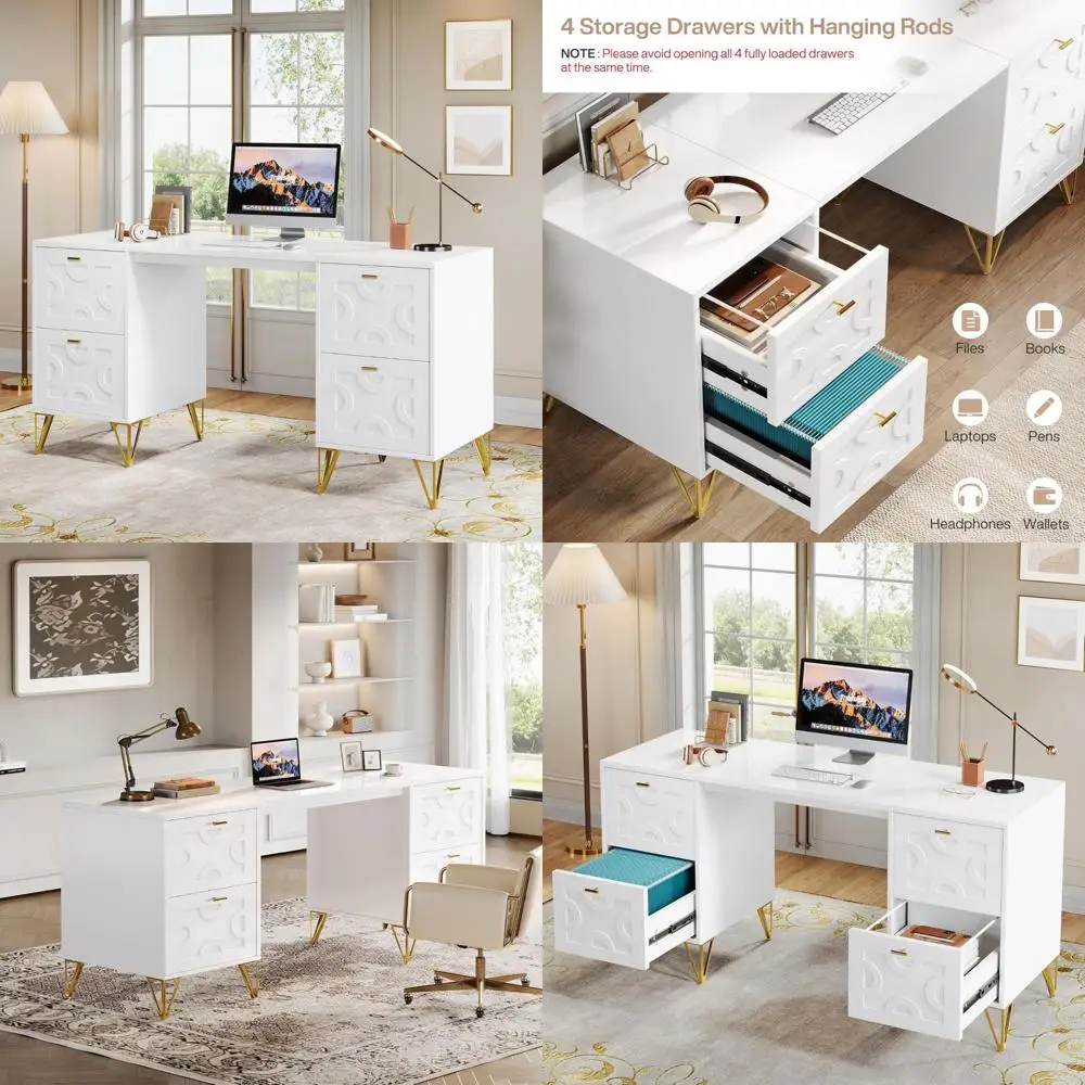 elegant swivel and adjustable high-back office chair with wide pu leather seat and modern vintage aesthetic