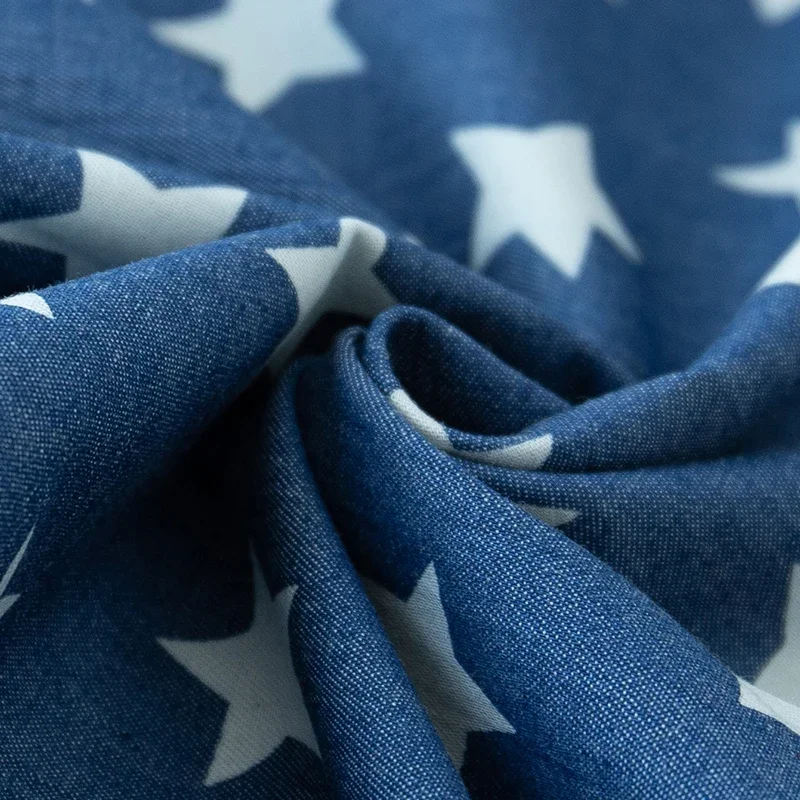 Pure Cotton Denim Cloth Thin Wash Printed Summer Clothes for Dresses Clothing Fabrics Cloth Per Meter for Sewing Diy Material