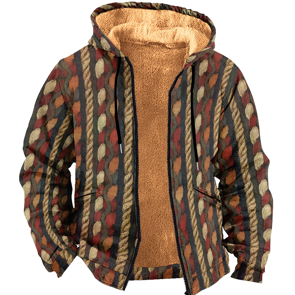 

Men Winter Fleece Hooded Jacket with Wool Inner / Vintage Parkas and Cardigan Sweater Coat Men Jacket American Vintage