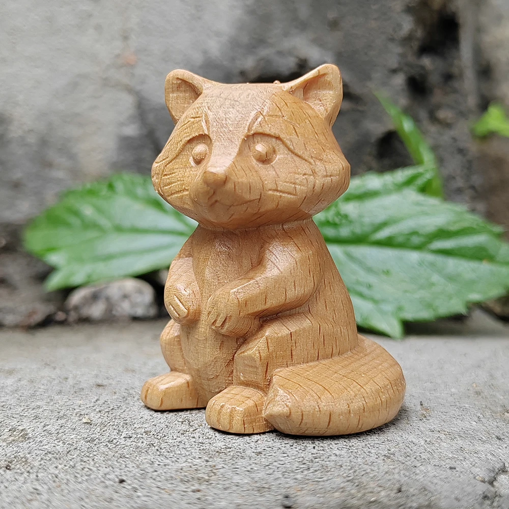 Wooden Raccoon Figurine Ornament, Hand-Carved, Realistic Style, Suitable for Party Decorations, Tabletop Decorations, Christmas Gifts, Bedroom, Study, New Year Gifts, Centerpiece Decoration