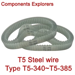 T5 Steel Wire Timing Belt PU T5-340 345 350 355 360 370 375 380 385mm Width10/15/20mm Closed Loop Polyurethane Synchronous Belt
