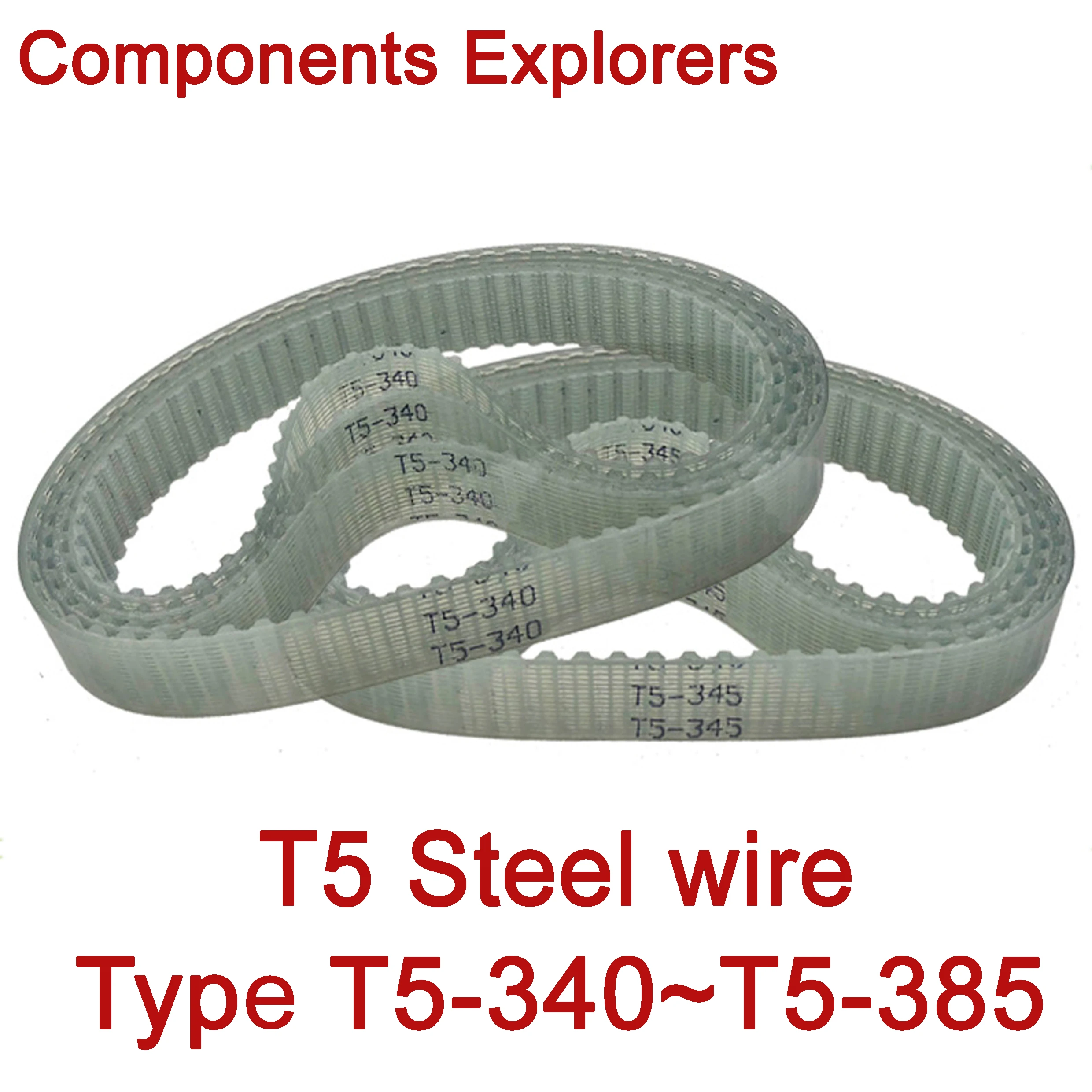 Steel wire Closed Loop Timing Belt PU Width10/15/20mm T5-340 345 350 355 360 370 375 380 385