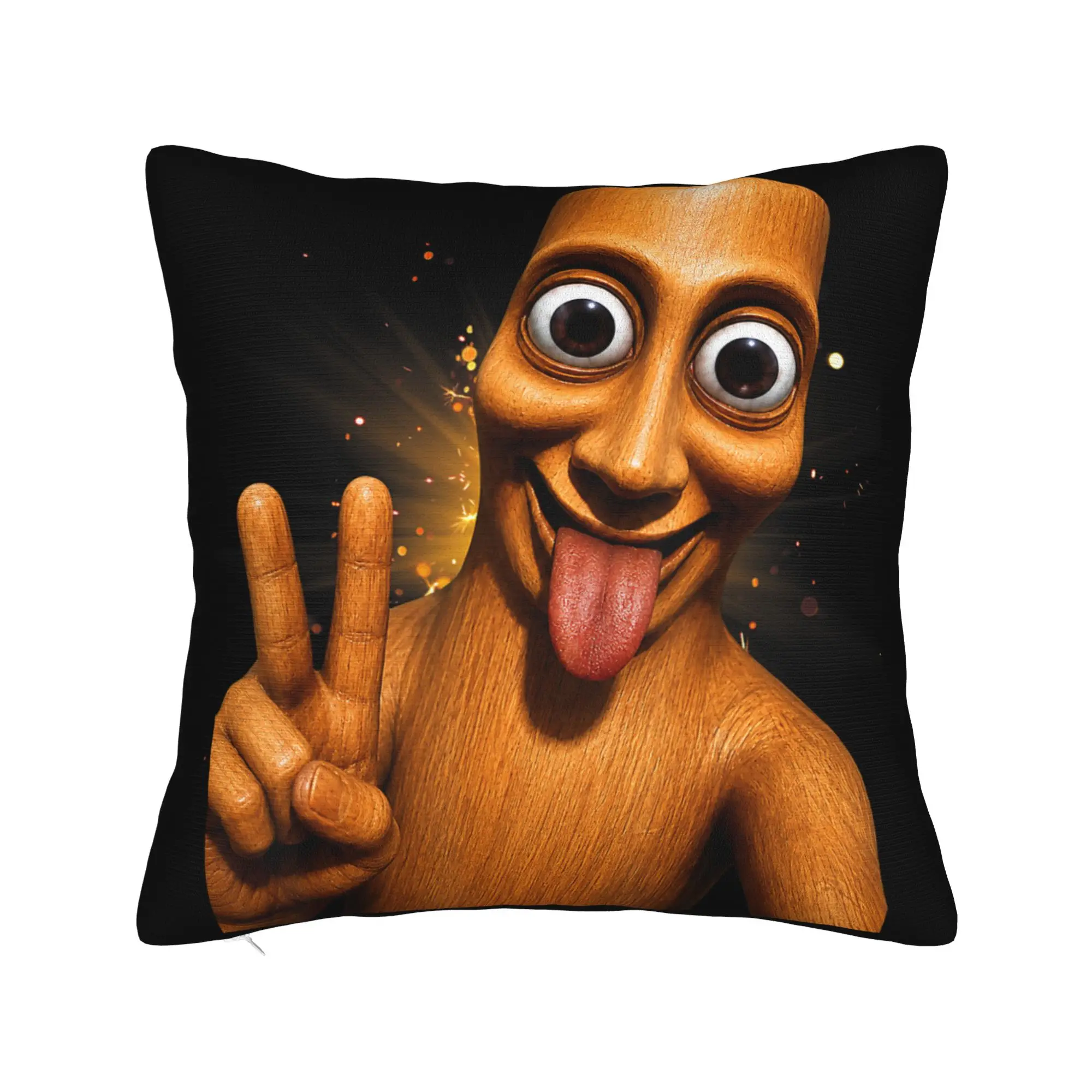 Pillow Cover Funny Halloween Tung Tung Sahur Peace Sign Tongue Out Meme  Cute Funny Pillow Case For Sofa Home Decor Pillowcases