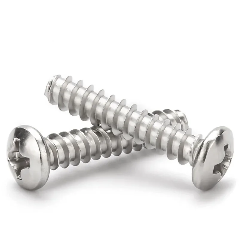 5~120PCS 304 Stainless Steel Phillips Round Head Flat Tail Self Tapping Screws M1.0 M1.2 M1.4 M1.7 M2 M2.2 M2.6 M3 M3.5 M4 M5 M6