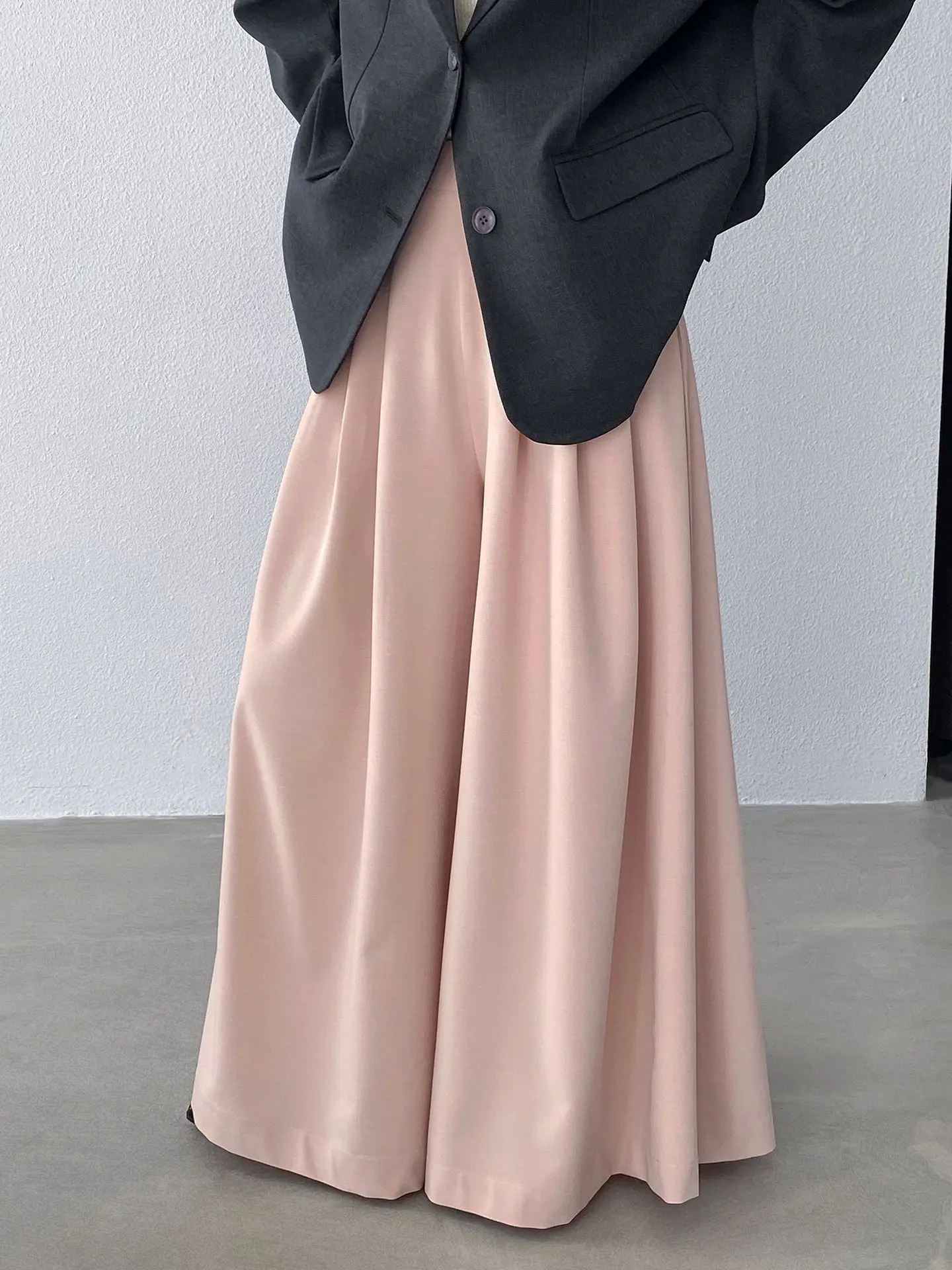 High Quality Women Spring Casual High Waist Pink Long Pants Big Wide Leg Stretch Waist Pants Fashion Clothes Trousers