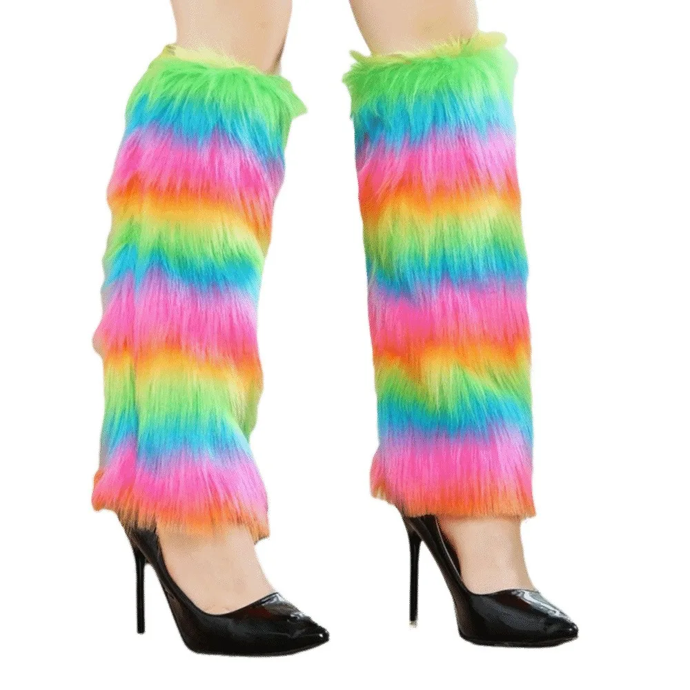 

Soft Fluffy Faux Fur Leg Warmers Solid Color Colorful Knee High Boots Cover Thick Elastic Warm Knee Sleeve Winter Season