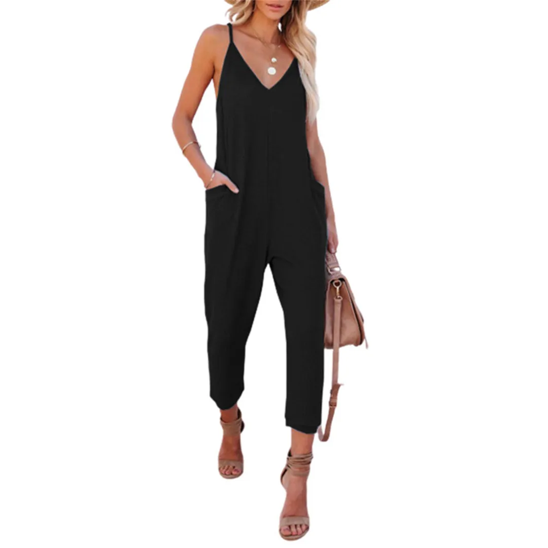 Women Rompers Jumpsuits 2022 Summer Leisure Fashion Pure Color v-neck Sling Bag Jumpsuits women's Clothing Streetwear LDMM2253