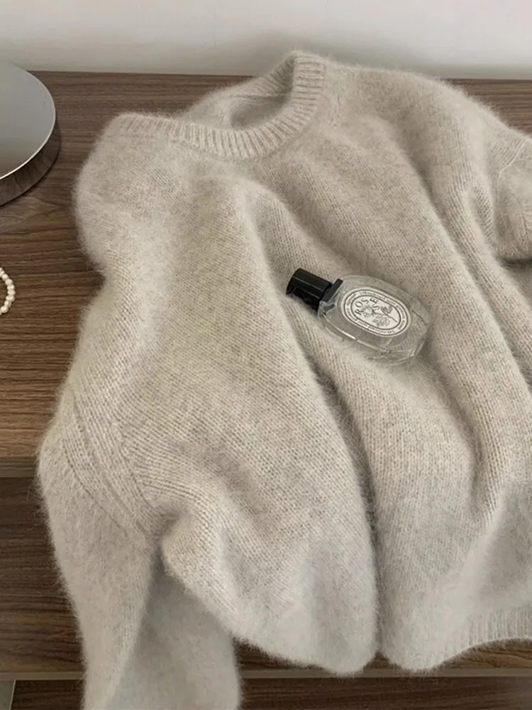 

Women Full Sleeve Thick Tops Korean Sweaters Round Neck Pullovers Loose Regular Solid Knitted Jumpers 2023 Autumn Winter