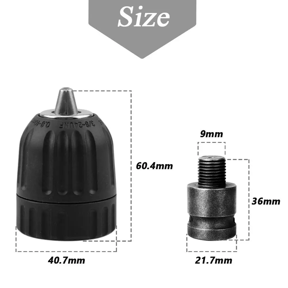 0.8-10mm 3/8-24unfキーレスドリルチャックコンバータークイックコネクト1/2ソケット空気インパクトレンチ用正方形メスアダプター