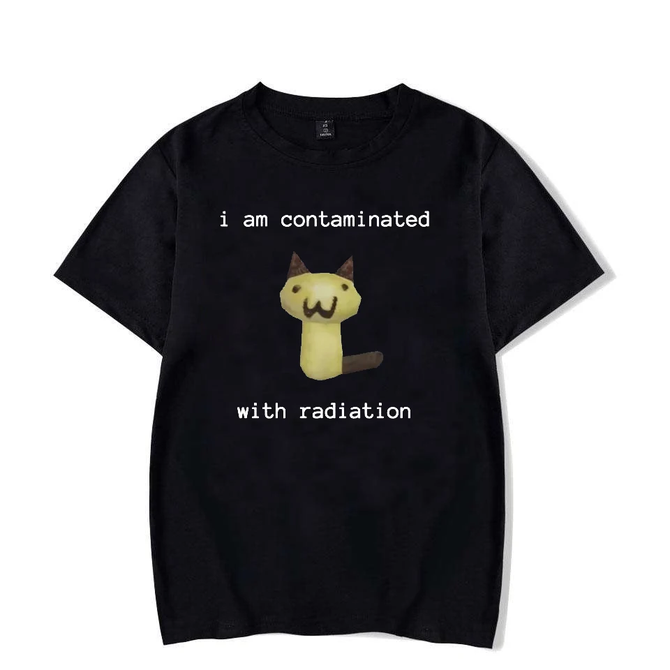 

I Was Contaminated by Radiation Interesting Cat Meme Short Sleeved Retro T-shirt for Men and Women Men's O-neck Loose T-shirt