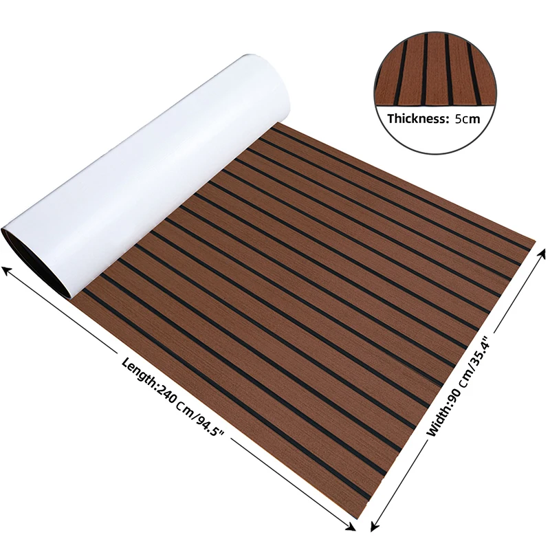 Self-Adhesive Non-slip Yacht Marine Boat  Flooring Pad EVA Foam Faux Teak Decking Sheet Accessories 240x90x5cm