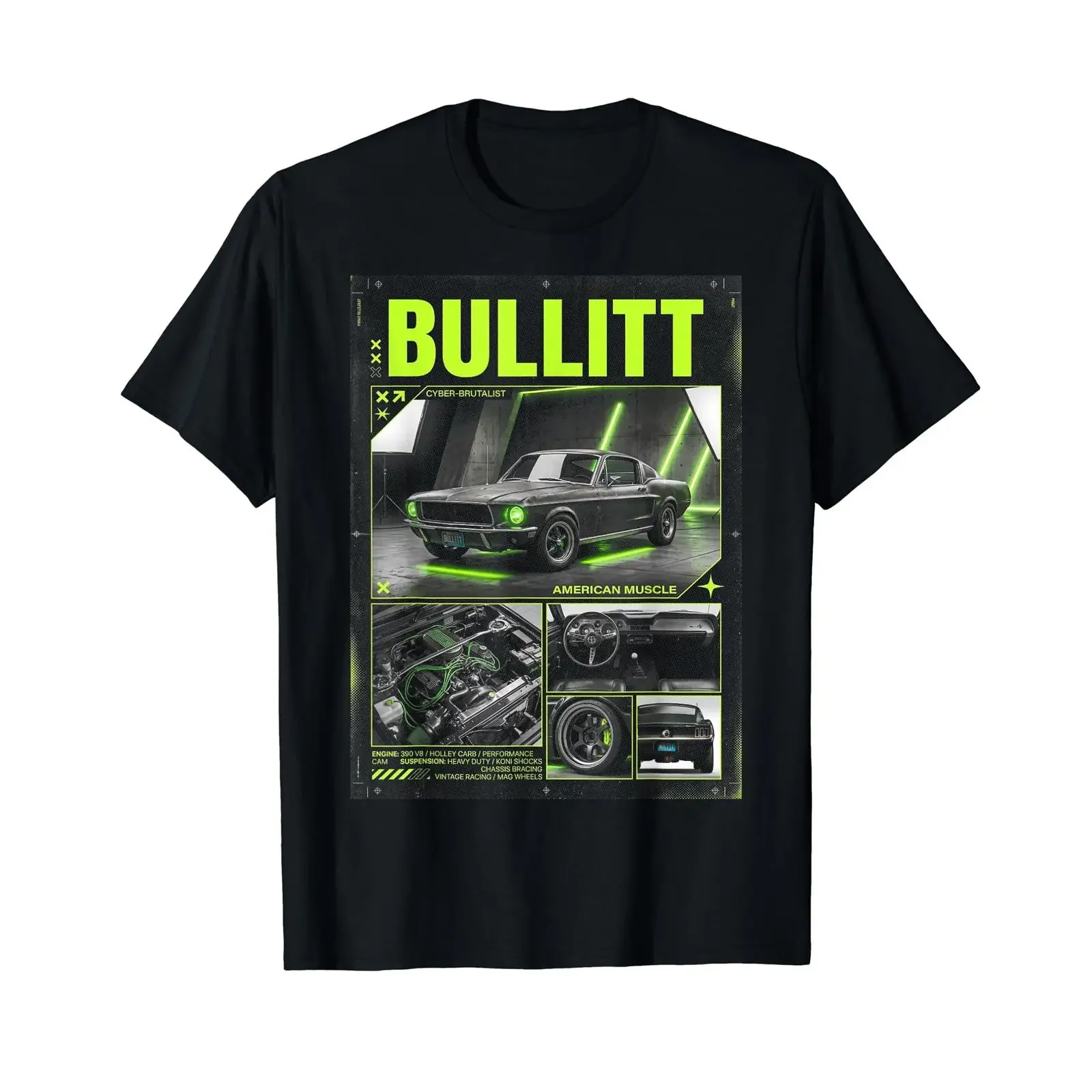 Classic American Muscle Bullitt Car Halftones Affordable T Shirt vintage Washed homme designer clothes streetwear