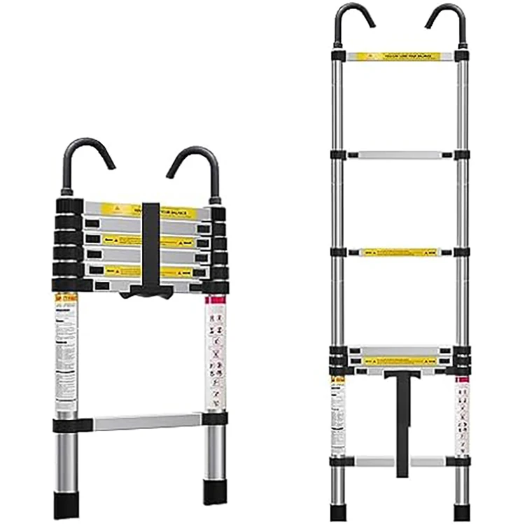 Lightweight Single-Sided Aluminum Folding Retractable Loft Ladder with Hooks Telescopic Design for Household & Hospital Use