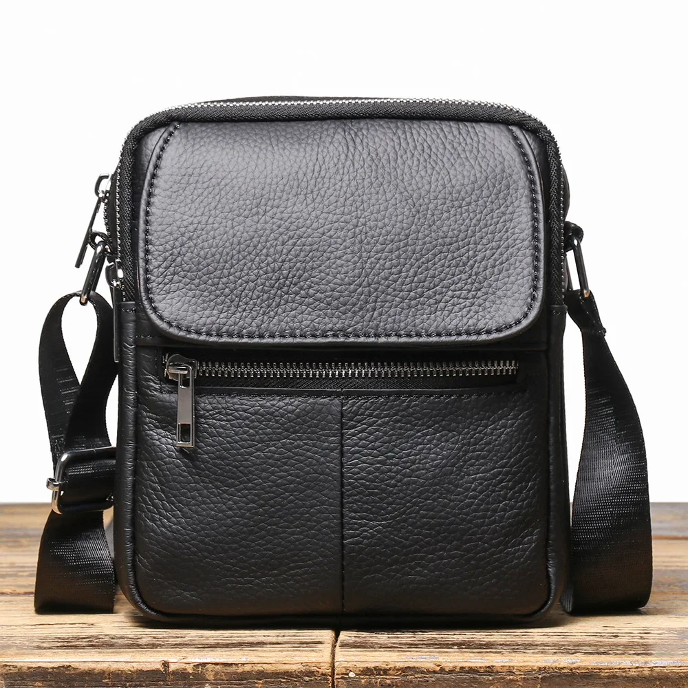 

Genuine Leather Men's Shoulder Bag with Minimalist Design and iPad Compartment