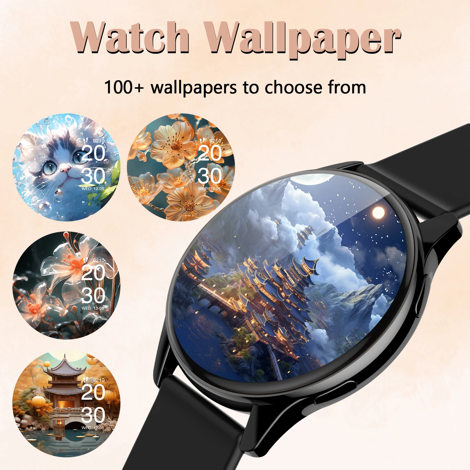 

Smartwatch, multi-sport mode, custom watch face, weather forecast, wireless calling, message reminder view, multi-app reminder