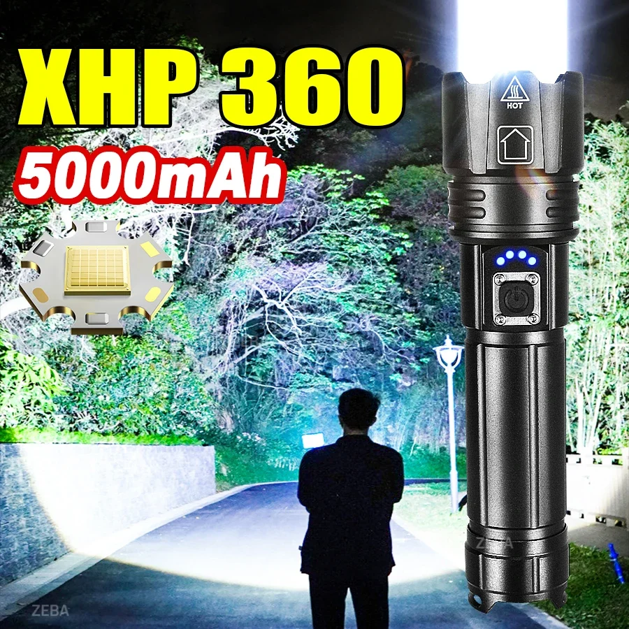 

2026 Светодиодный фонарик высокой мощности XHP360 Светодиодный перезаряжаемый уличный ультра яркий свет, подходящий для патрульных наружных освещения