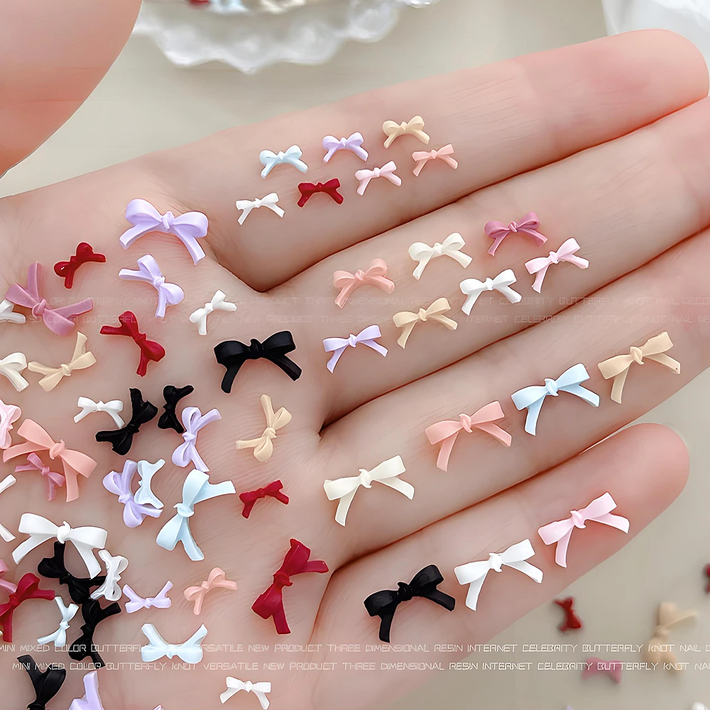 

100PCS Mixed Colors 3D Acrylic Bow Tie Nail Art Charms Accessories Resin Parts For nails Decoration Manicure Supplies Material S