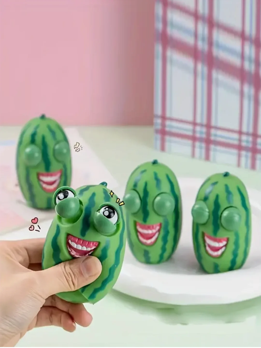 Aereo 2D, Ridere Fuori Forte Divertente Occhio Rimbalzante Anguria Rilassamento Giocattolo Antistress - Gomma Resistente, Verde, Stile Classico, Nove