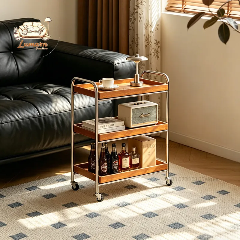 Medieval style shelf Multi-layer living room mobile storage rack
