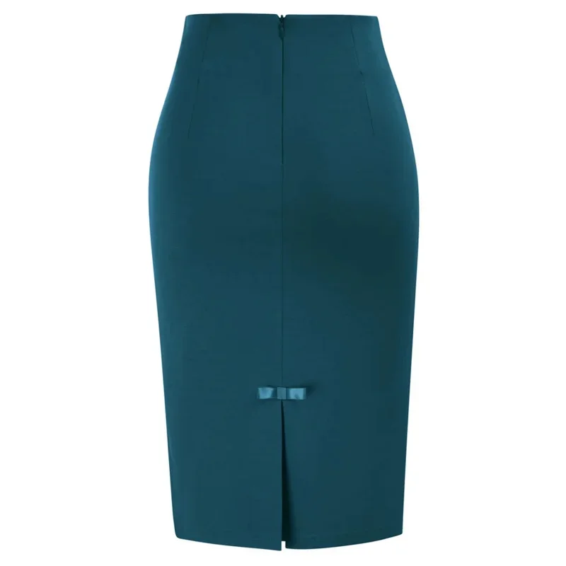 BP Women Office Lady Hips-wrapped Skirts High Waist Stretchy Bodycon Skirt Vintage Bow-Knot Decorated Skirt Elegant Pencil Ski J