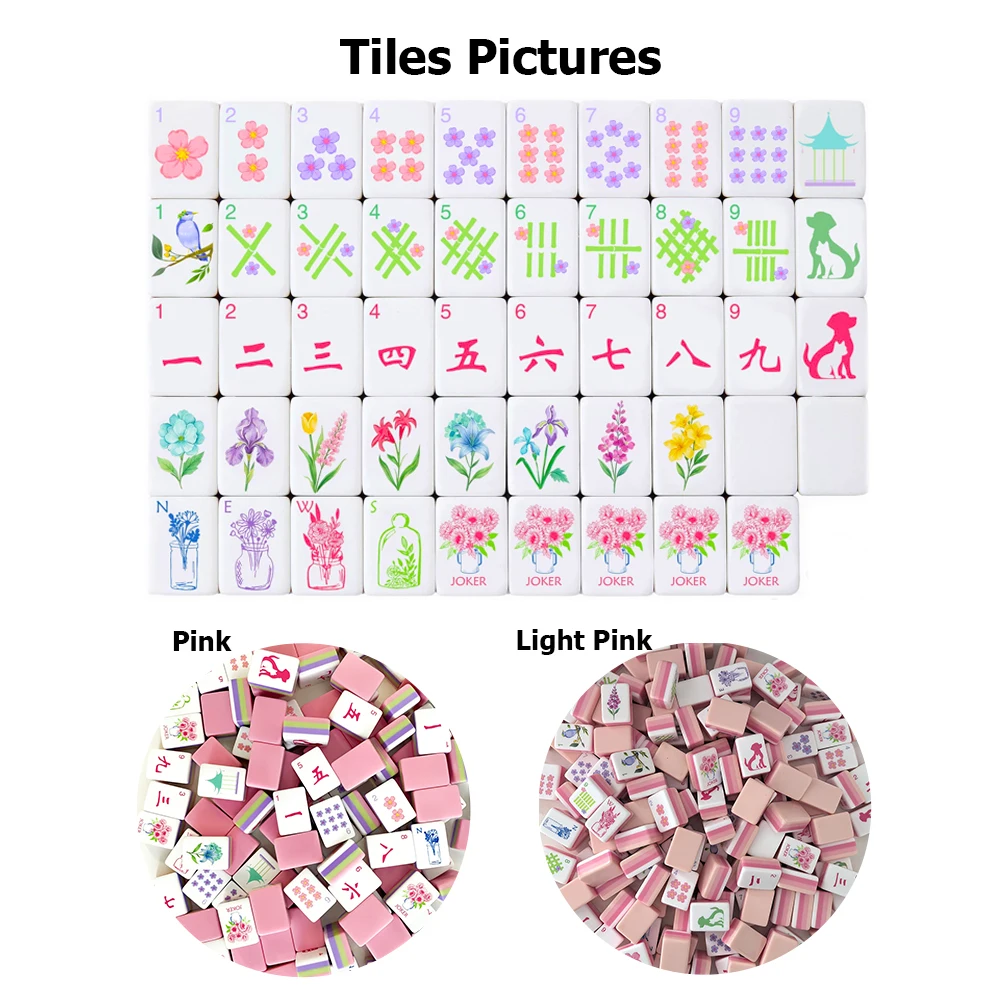 Luxury Engraved American Mahjong Set Acrylic Pink Mahjong Game Tiles Portable Travel Mah Jongg Sets for Adult Indoor Board Games