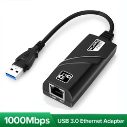 PC 맥북 노트북용 네트워크 카드 랜 이더넷 어댑터, 1000Mbps, USB3.0-Rj45, 10, 100, 1000Mbps