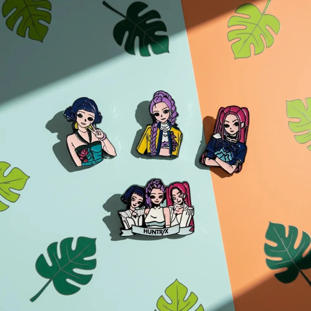 4 Uds KPop Demon Hunters broche esmaltado insignia HUNTR/X mochila de aleación accesorio Rumi Mira Zoey diseño joyería regalo para niños