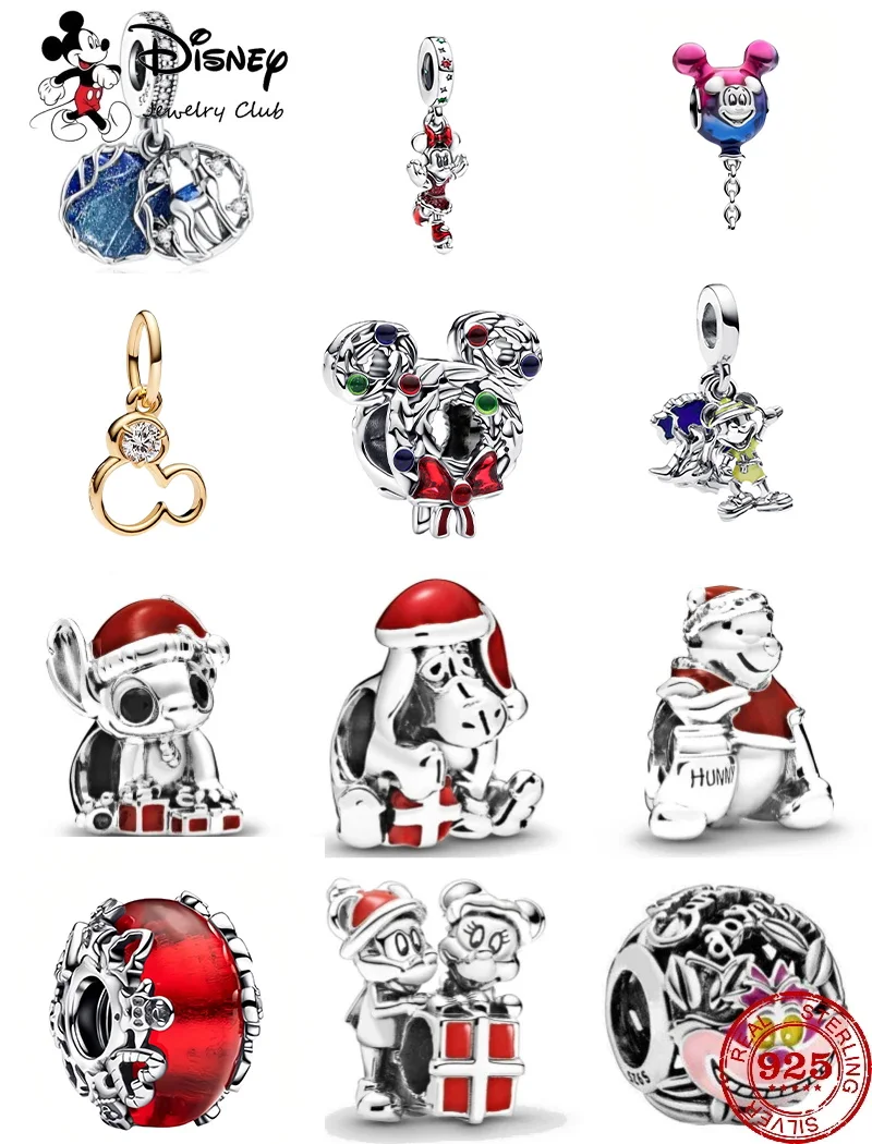 2025New MINISODisney Christmas Stitch Winnie Elk Olaf Charms Beads Fit Pandor 925 sterling silver Bracelet Necklace DIY Jewelry