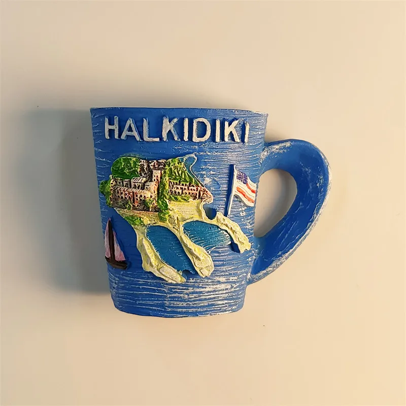 La Holiday Paradise Khalkitiki Island Creative Three-Dimensional Water Cup Travel Souvenir Magnetic Fridge Magnet Resin Material