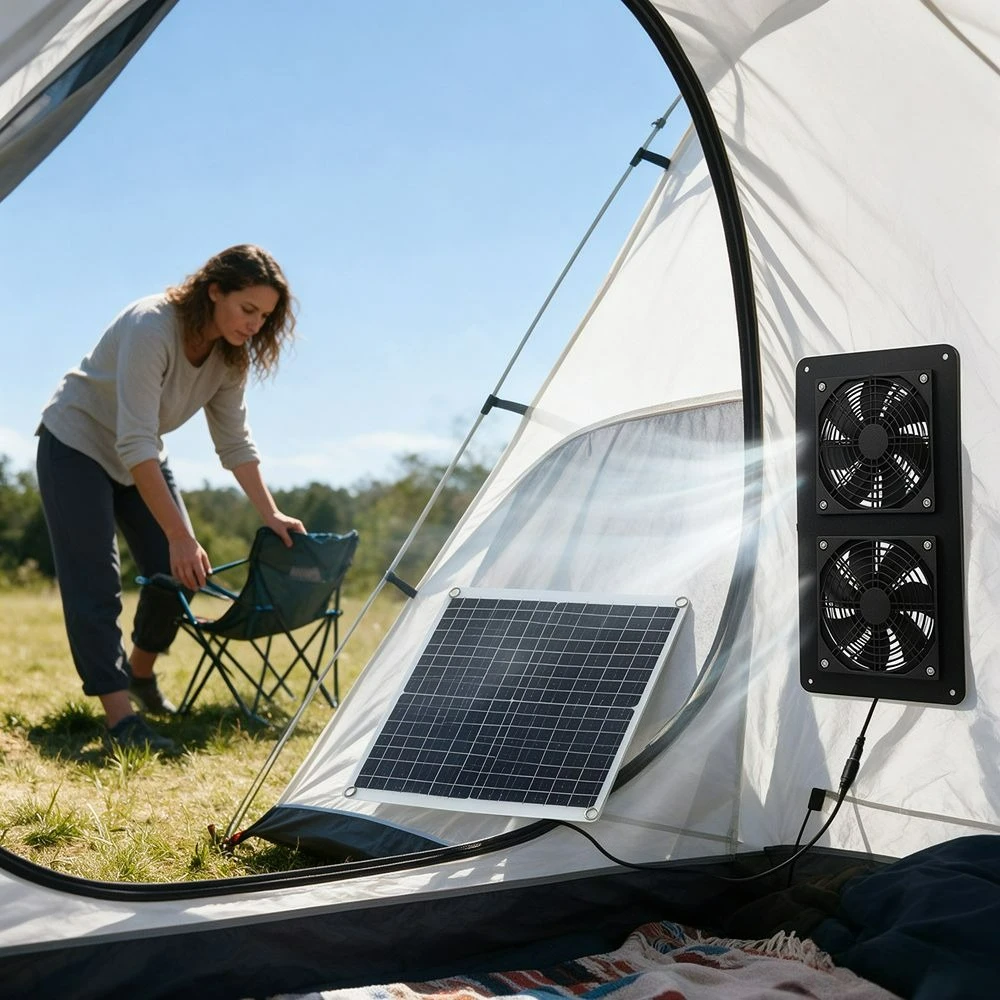 30W IP65 Weatherproof Solar Panel Dual Vent Fan Monocrystalline Silicon Outdoor Air Vent Kit for RV Camper Greenhouse Chicken