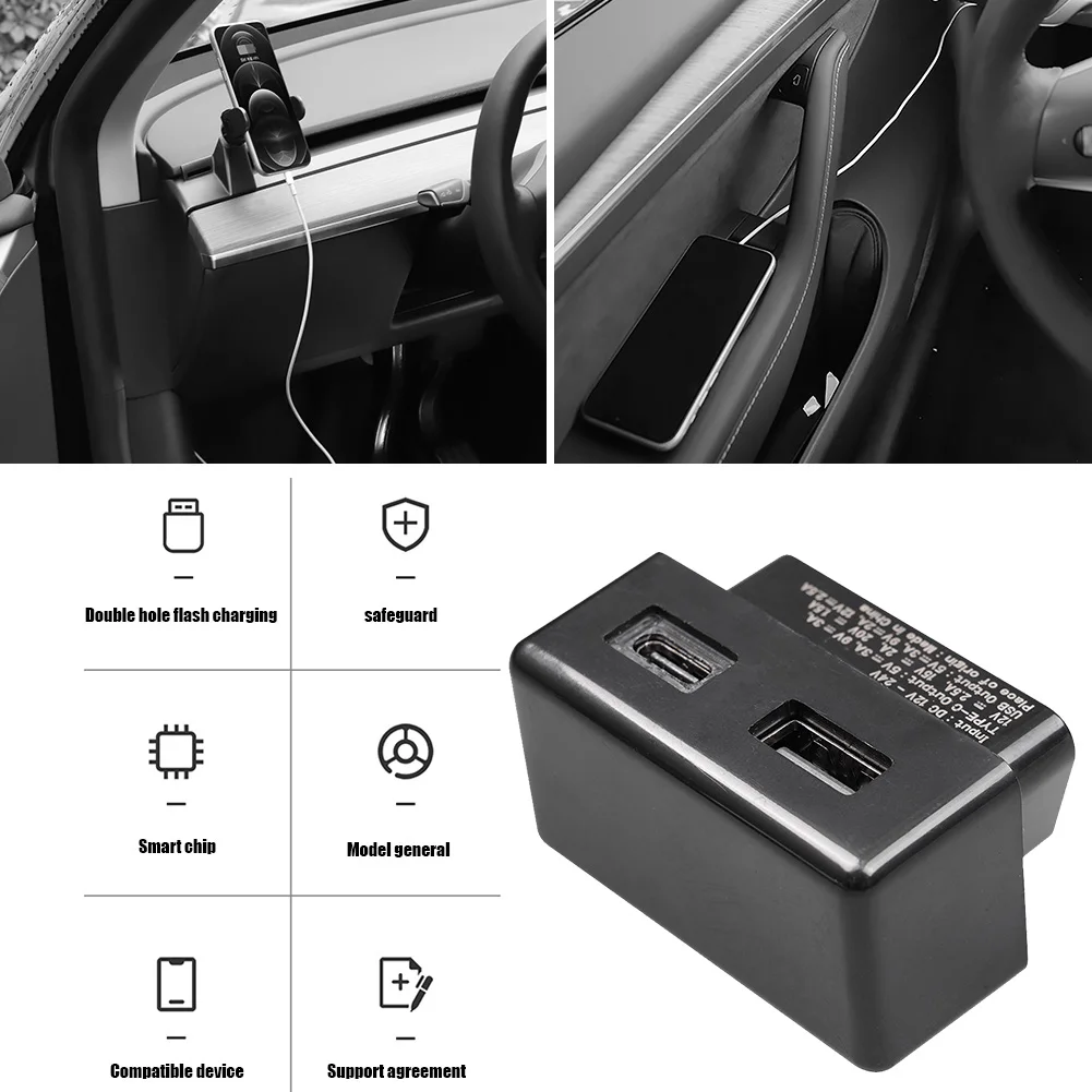 Car OBD Fast Charger USB Type-C Mobile Phone Charging Adapter OBD2 Car Fast Charging Splitter Adapter for Tesla Model 3 Y X