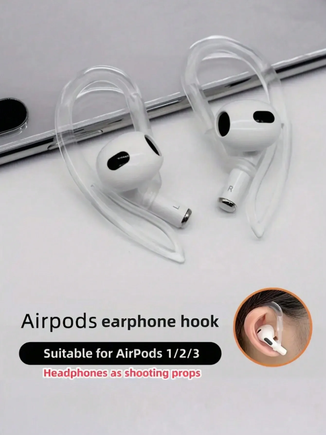 2 crochets d'oreille transparents pour Airpods, accessoires anti-perte en TPU compatibles avec AirPods 1/2/3, embout d'oreille pour écouteurs