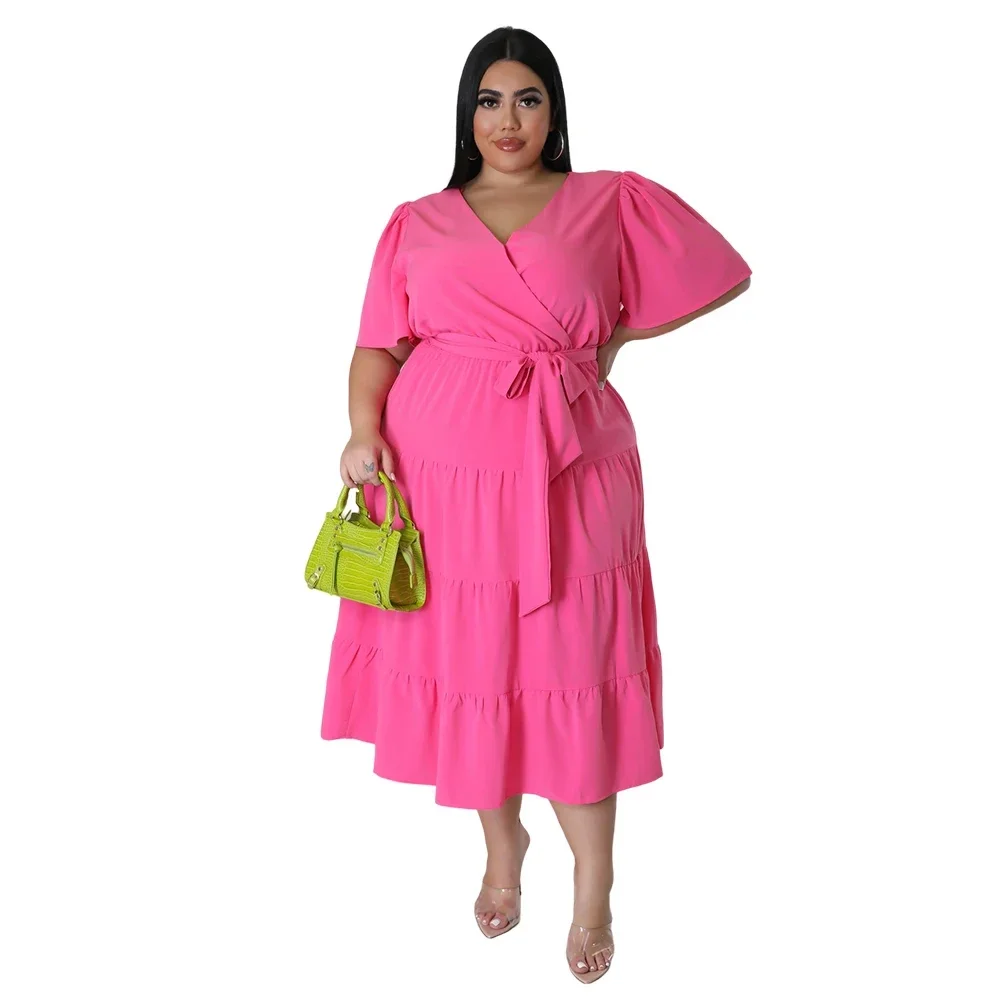 Grande Robe Trapèze à Col en V pour Femme, Robe à Manches Courtes, Lisse, Longue, Élégante, ix, Vente en Gros, Expédition, Mesure du Triangle