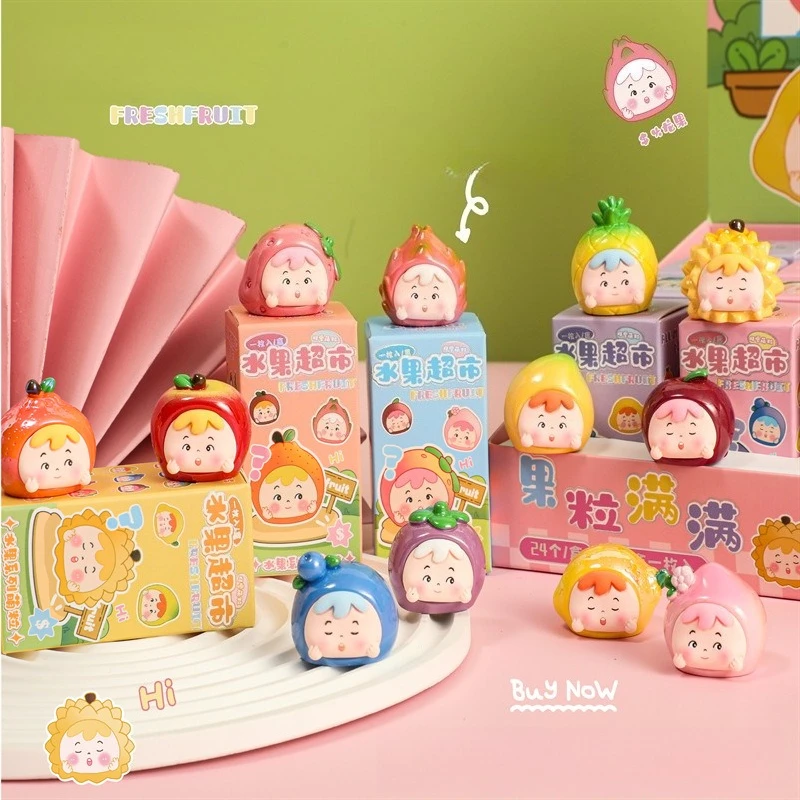 Kawaii 24 шт., слепая коробка, кукла, фрукты, супермаркет, 12 знаков зодиака, созвездие, игрушки для девочек, мини-украшение стола, модная модель, загадочный подарок