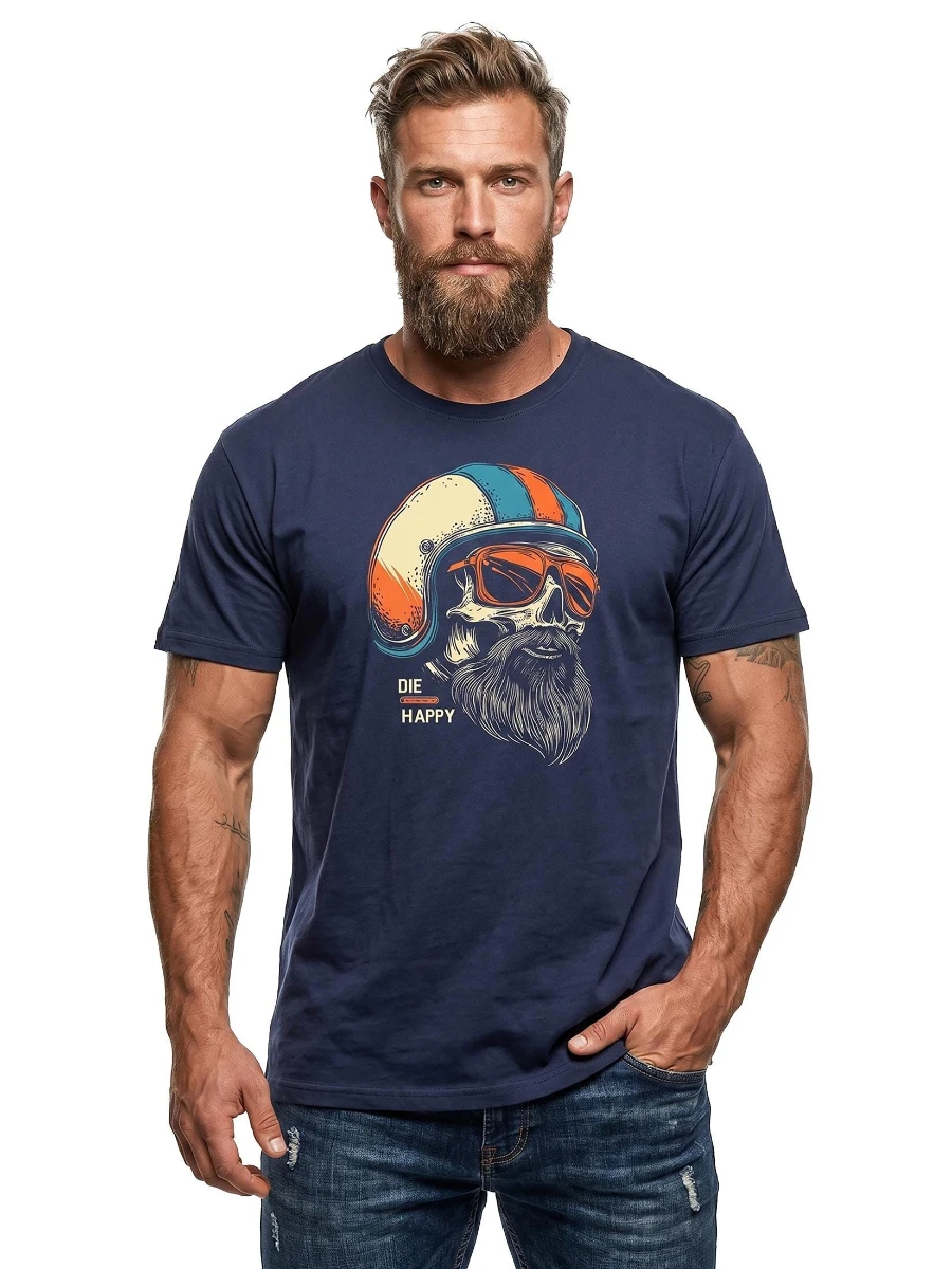 Men's T Shirt Motorcycle Featuring A Skull Helmet and Beard Print Graphic Letter Shirt Streetwear Casual Oversize Vintage Tee