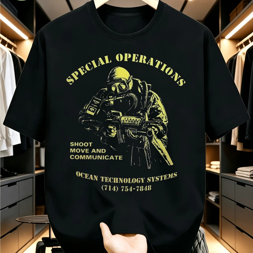 Men'S Navy Special Forces Combat Diver T-Shirt Geometric Design Loose Comfortable Style Short Sleeve Suitable for All Seasons