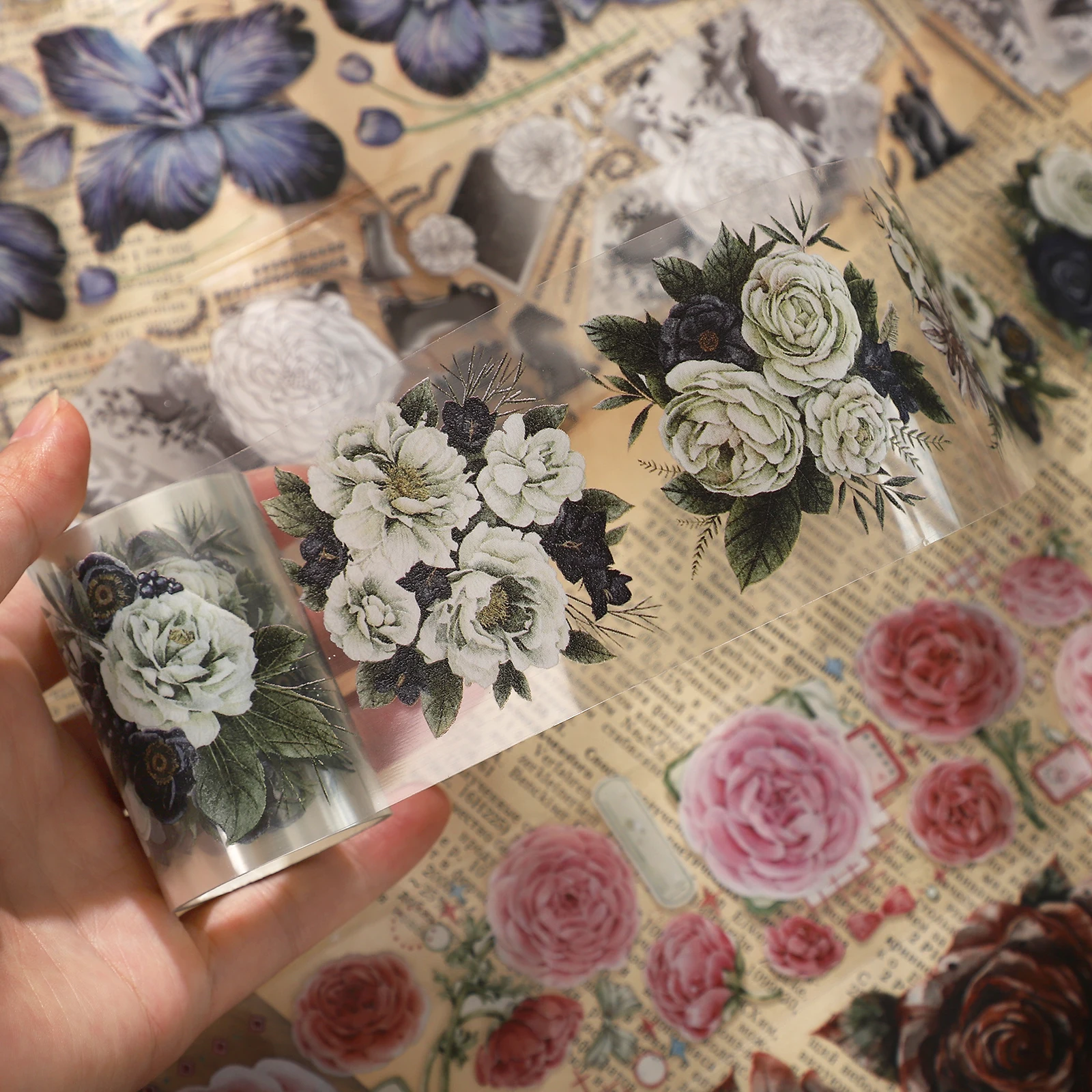 200cm/ Roll Multiple Specifications Vintage Flower Landscape PET Tape Creative DIY Journal Scrapbooking Collage Decor Stationery