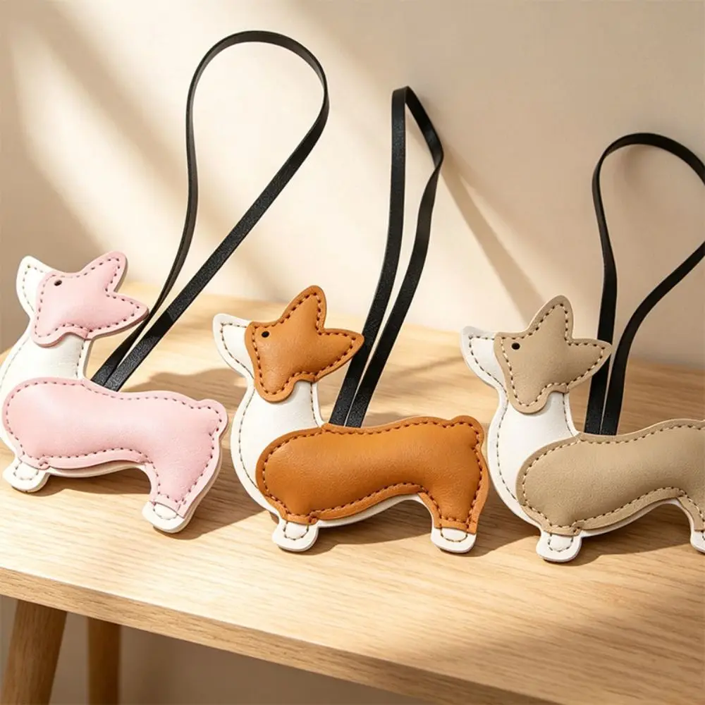 2PCS Multi Layer Corgi Bag Pendant Cute Shape Spliced Design PU Keychain PU Leather Exquisite Leather Dog Charm Bag Accessory