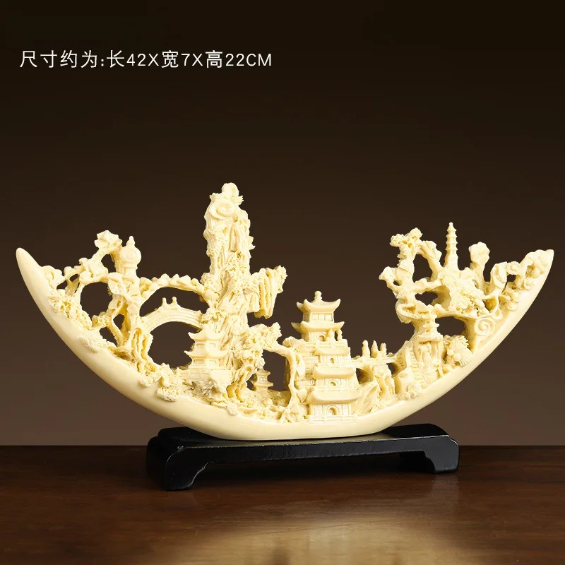 Resin Ivory Carving Style Boat Statue Chinese Landscape Sculpture Home Office Desk Decoration Feng Shui Ornament Gift Craft