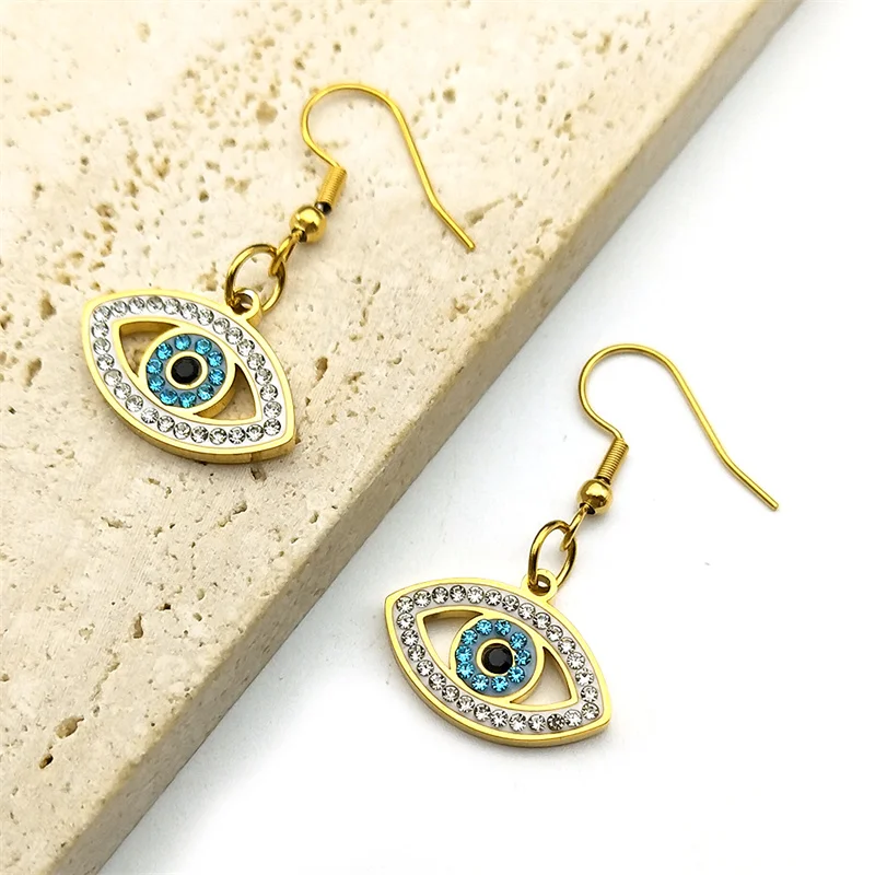 Vintage Crystal Evil Demon Eye Dangle Earrings for Women Stainless Steel Gold Color Drop Earring Jewelry Party Gift E8329