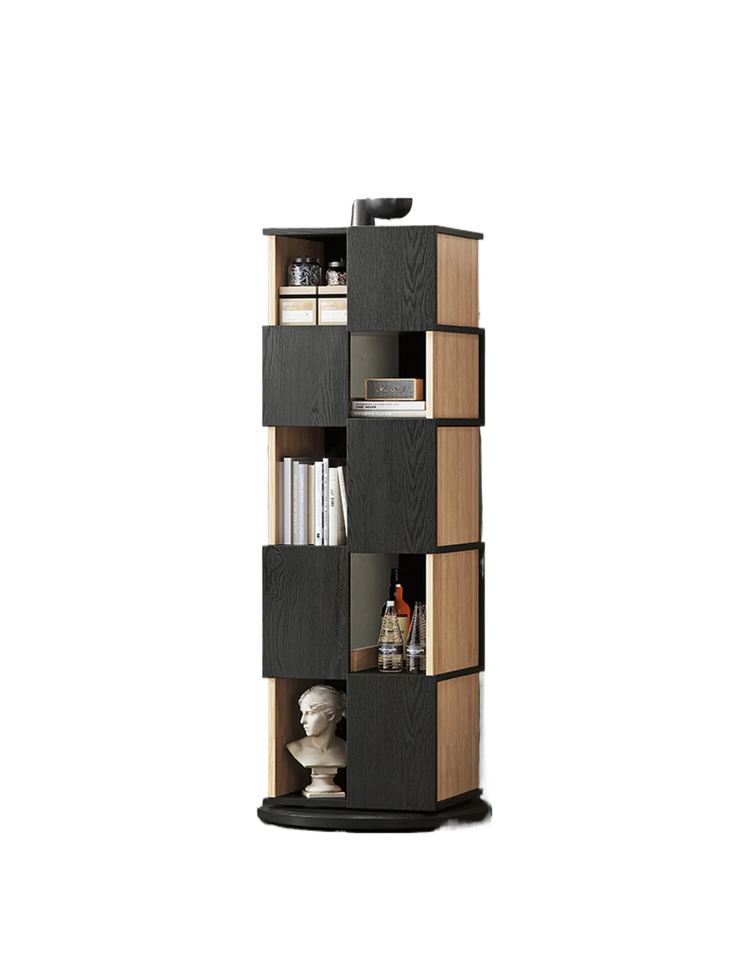 Minimalist rotating bookshelf 360 degree bookcase household floor display rack corner creative small solid wood shelf