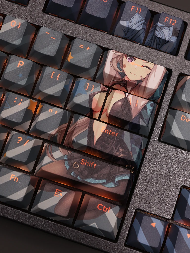 Lynette 108 Keycap Genshin Impact Game PBT DYE Sublimation Light Transmitting Switch Cross Key Cover for Mechanical Keyboard