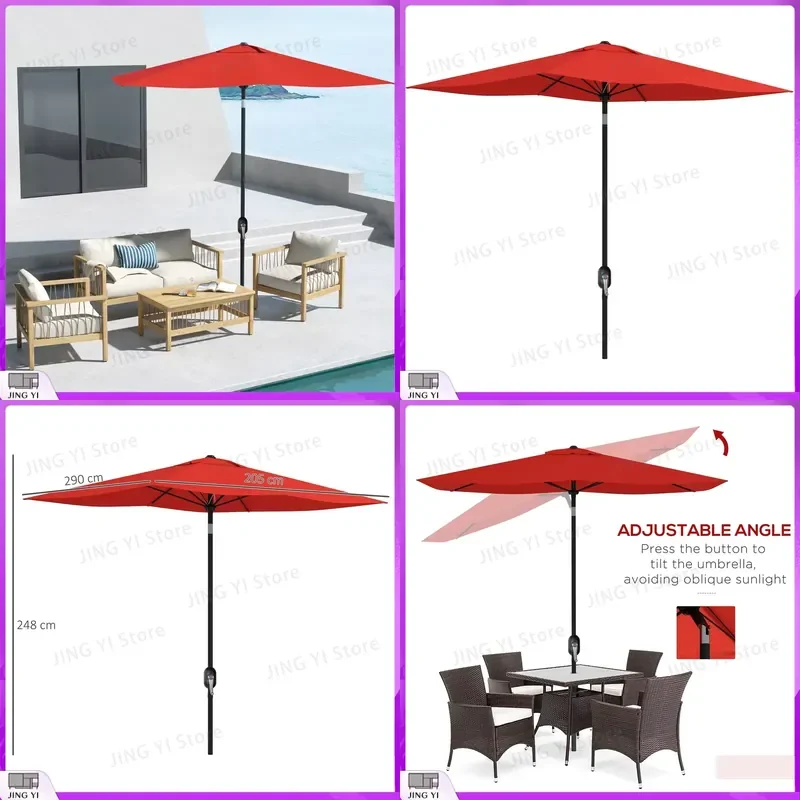 2x3m Rectangular Garden Parasol Umbrella Outdoor Market Sun Shade with Crank Lift Push Button Tilt 6 Ribs UV