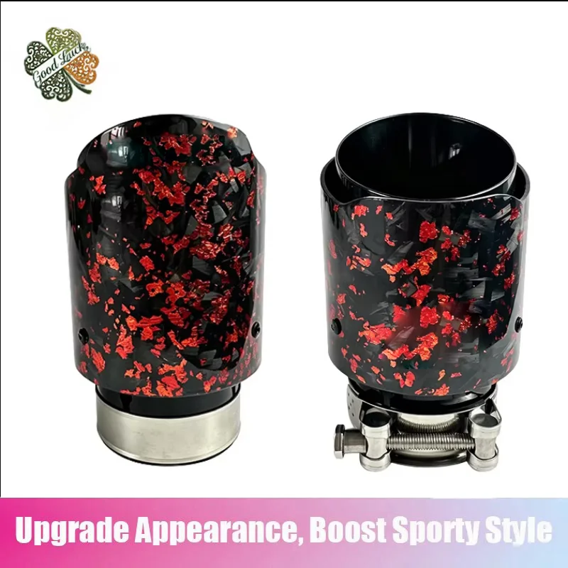1PC AK Logo Red Satin Carbon Fiber Single Exit Exhaust Tip, Universal Car Rear Tail Muffler End Pipe For Car Modification