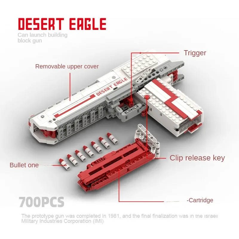 Shooting Desert Eagles Moc Bricks with 9 Rounds of Bullets in A Magazine Capable of Building Block Guns Children's Puzzle Toys