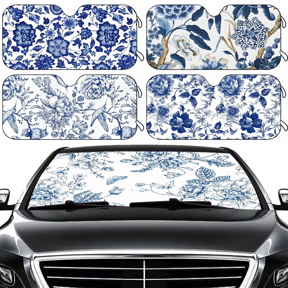 Синий цветок автомобильный солнцезащитный козырек летнее ветровое стекло складная защита от ультрафиолета теплоблокирующий чехол на лобовое стекло