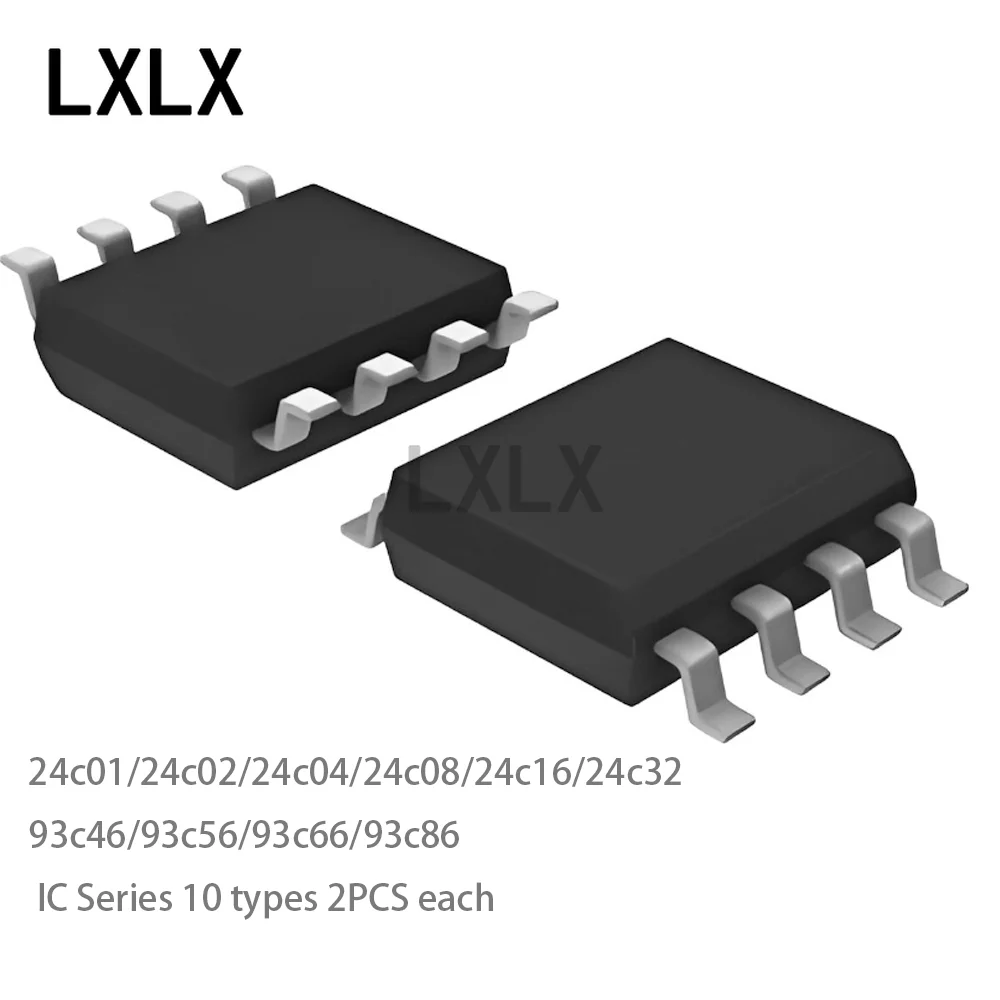 LXLX1 20pcs 24C01/24C02/24C04/93C46/93C56/93C66 IC Series 10 Types 2PCS Each