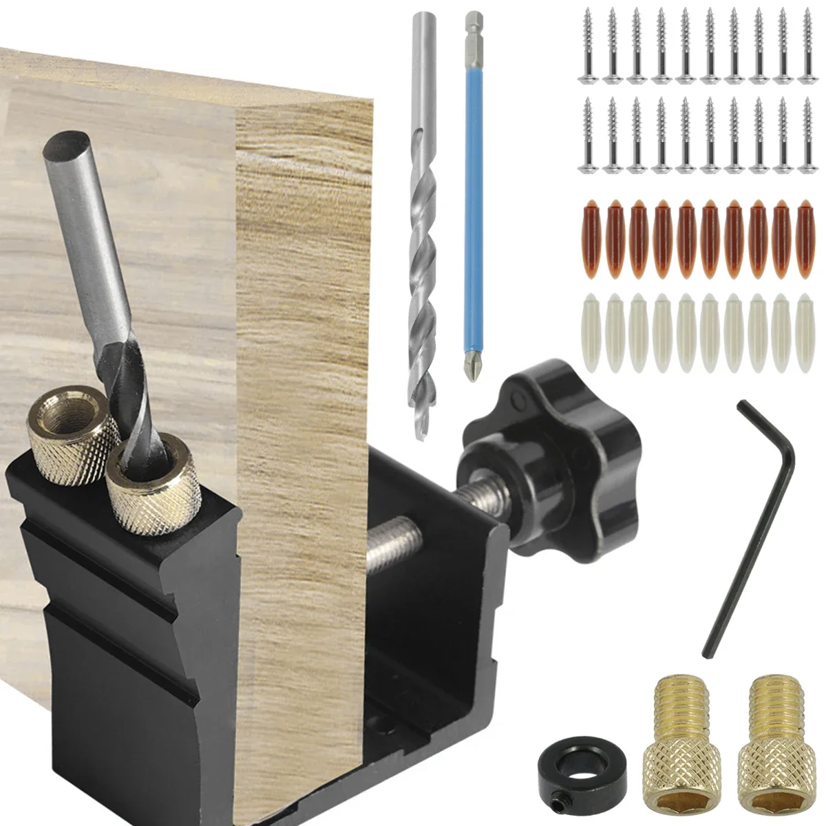 

Woodworking Pocket Hole Screw Jig 15° Angled Degree Angle Drill Guide Set Hole Puncher DIY Carpentry Tools Drill Bits