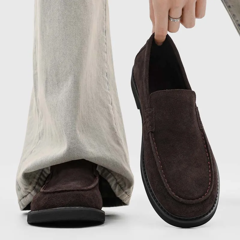 Retro Men Loafers Black-brown Color Suede-like Finish New Style Men One-piece Commuting Casual Shoes Brand Sizes 38-46 Men Shoes