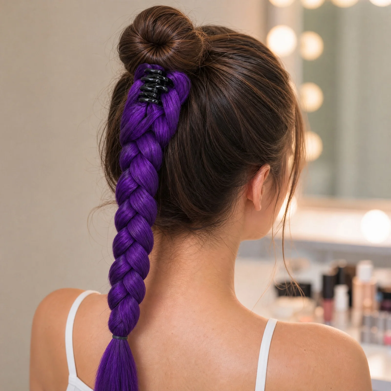Synthetic Long Braided Purple Hair Ponytail Extensions Rumi Hairstyle Claw Clip Hair Wig Halloween Christmas Party Cosplay Props